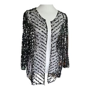 Chico's Black and White Sheer Striped Cardigan